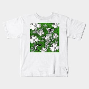 Birds and Magnolias Toile Green Pattern Kids T-Shirt